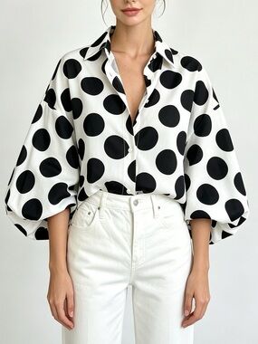 Polka Dot Puff Sleeve Shirt